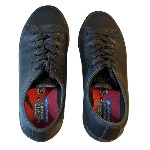 Skechers Work Black Leather Non Slip Relaxed Fit Shoes Size 9.5 - Picture 4 of 8